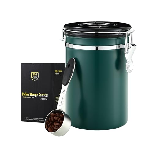 BUCOMTU 1,8 Liter Edelstahl Kaffeedose Luftdicht mit Datumsanzeige und Edelstahlschaufel Kaffeedosen, Kaffeebohnenbehälter für Nüsse Kakao Teeblätter