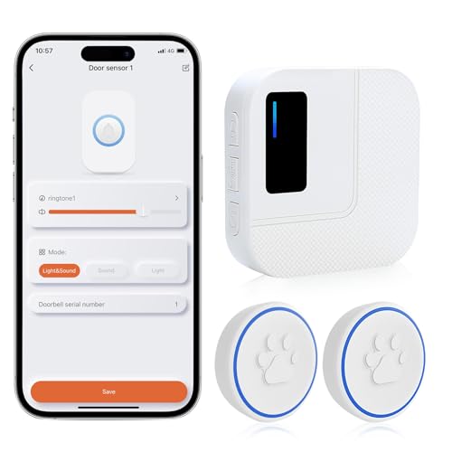 DAYTEE Daytech Katzenklingel/Hundetürklingel Auf Handy, WiFi Tuya Smart Katzenklingel, Berühren Außen wasserdichte Türklingel Für Haustiere (Weiß 1*Empfänger +2*Sender)