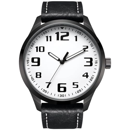 NUOVO Herrenuhr mit weißem großem Zifferblatt, arabischen Ziffern, schwarzem Gürtel, Herrenuhr