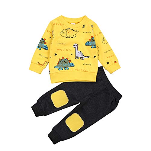Geagodelia Baby Kleidung Jungen Sweatshirts Langarm Oberteile Hose Baby Neugeborenen Set Outfit Babykleidung Set (Tier Gelb, 3-4 Jahre)
