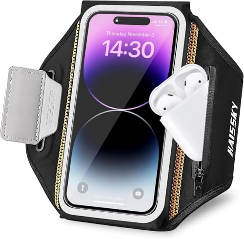 Sportarmband Handy Armbandhalter mit Reißverschlusstasche zum Laufen Running Armband für iPhone 15/14 Pro Max/13/12/11 Galaxy S23 /S22/Huawei P50 Pro/P40 Pro Handy Armband Joggen Mit Karten Halter