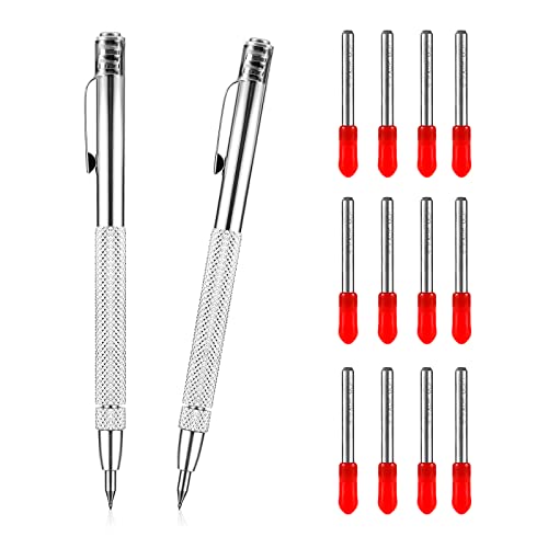 KINBOM 2 Stück Wolframcarbid Stift, Anreißnadel Hartmetall mit Magnet Anreißwerkzeug mit Zusätzlichen 12 Ersatz-Red-Hat-Markierspitzen für Glas/Metallblech Reißnadel Diamant für Keramik