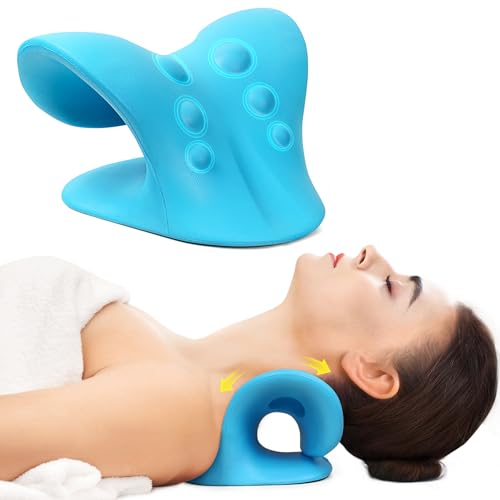 Nackendehner, Nacken- und Schulterentspanner zur Schmerzlinderung, zervikales Traktionsgerät Kissen zur Muskelentspannung und Schmerzlinderung des Kiefergelenkgelenks (Blau)
