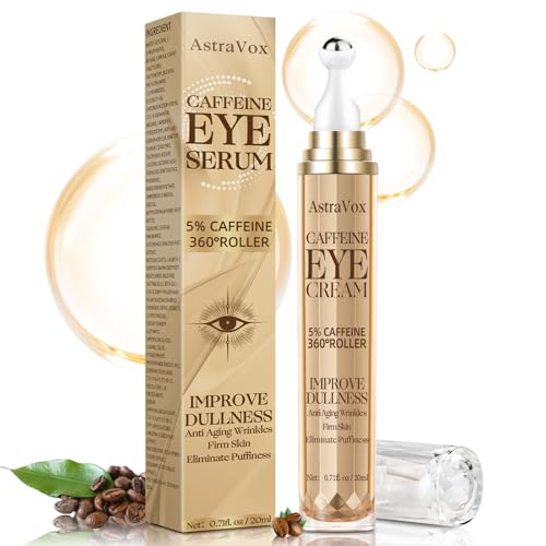 AstraVox Koffein Augencreme Serum, 20 ml Augencreme zur Reduzierung dunkler Augenringe, Beseitigung von Schwellungen und Anti Aging mit 360° Massageball, entfernt effektiv Fältchen