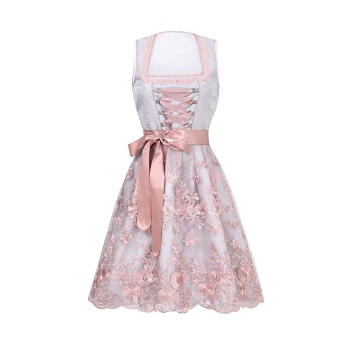 Jecarden Midi Dirndl Damen inkl. Spitzenschürze für Oktoberfest Trachtenkleid für Besondere Trachtenmode für Anlässe Trachtenrock Kleid 2 Teilig, 42