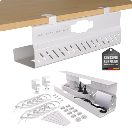 Premium Kabelkanal Schreibtisch – Ideales Schreibtisch Kabelmanagement, Kabelwanne Schreibtisch, Tisch Kabelführung - Kabel Organizer – Kabelhalter Schreibtisch (Weiß, 1er Set)