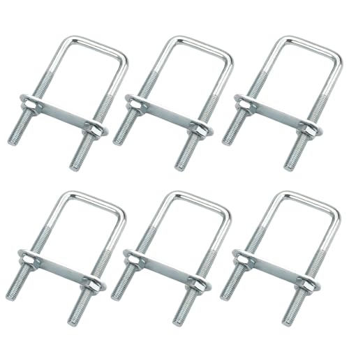 6 Stück Bügelschraube, M8 40x100 mm U-Schrauben, U-Bügel Quadratische, Edelstahl U-Bolzen mit 12 Muttern und 6 Rahmenplatten, U Bügel Mit Gewinde M8, für Zaunpfosten, Rohr Befestigung,Auto Abschleppen