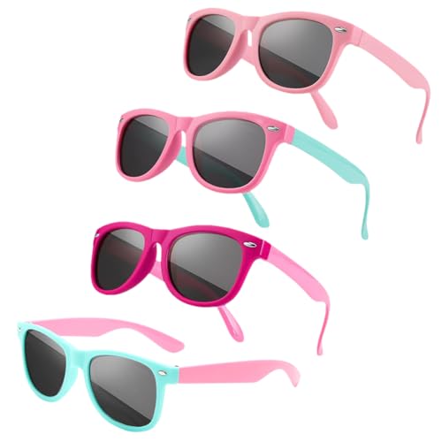 NIEEKRUN 4 Stück Polarisierte Sonnenbrille, Kinder Polarisiert Flexible Sonnenbrille, Silikon Rahmen Sonnenbrille, UV-Schutz Mode Bequeme Sonnenbrille für Jungen und Mädchen Alter 3-10 JahreBürsten