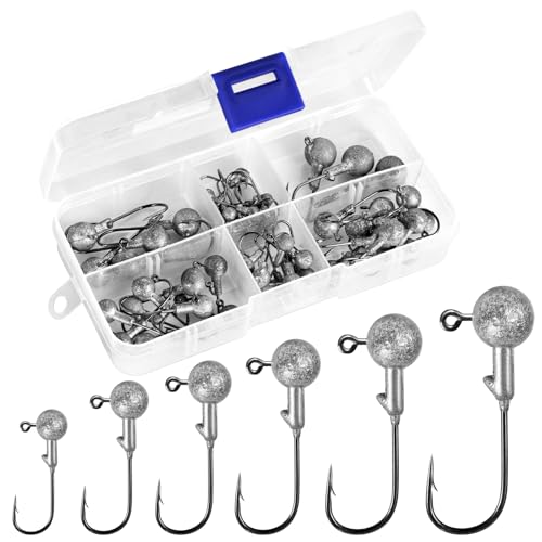 Annyswit Jigköpfe Set 50 Stück / 6 Größen Hochwertige Jigköpfe für Gummifische, für Zander, Barsch & Hecht. Mit verschiedenen Gewichten für eine breite Anwendung beim Angeln (1g, 2g, 3g, 5g, 7g, 10g)