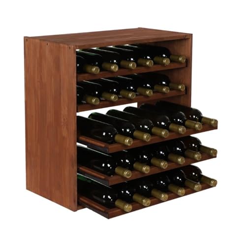 PROREGAL Modulares Weinregal VINCELLAR MOD | HxBxT 60x60x30cm | Auszug Modul für 30 Flaschen | mit ausziehbaren Ebenen | Massives Kiefernholz | Braun geölt | Weinhalter Weinständer Flaschenregal