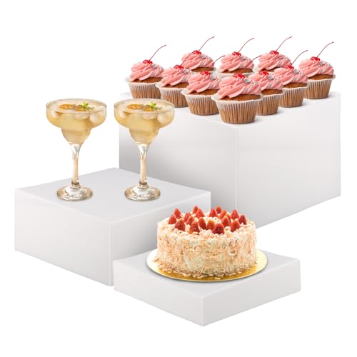Dokeno 3 Stück Acryl Display Ständer, Tortenständer, Buffet Ständer, Präsentationsständer, Lebensmittel Ständer, Dessert Ständer für Schmuck, Parfüm, Figuren, 15 cm, 18 cm, 20 cm, Weiß