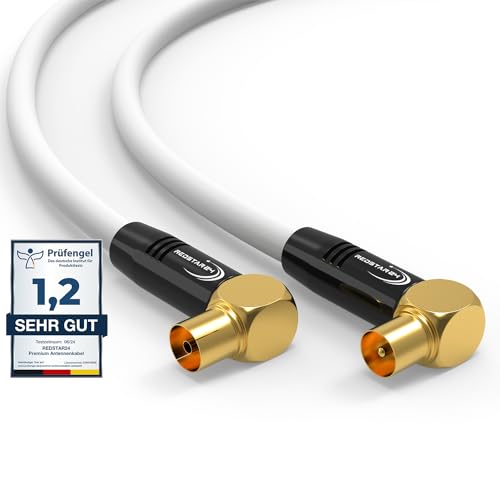 RedStar24 Antennenkabel 4m Weiß – 90° Gewinkelt Koaxial | Stecker zu Buchse – Premium HDTV Koaxialkabel für Kabelfernsehen | TV Kabel: Kompatibel mit TV, Radio, DVB-T/T2, DVB-C, DAB