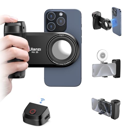 ULANZI MA35 Smartphone Handle Grip, Magnetischer Smartphone Grip mit 15M Abnehmbarer Drahtlose Fernbedienung, Universal Handgriff, 1/4" Schraube, Cold Shoe Mount, für iPhone Android Selfie Vlog TIKTOK