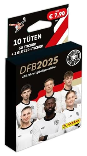 Panini DFB 2025-125 Jahre Fußballgeschichte | Eco-Blister 2 mit 10 Tüten + 1 Special Sticker + Heartforcards® Versandschutz
