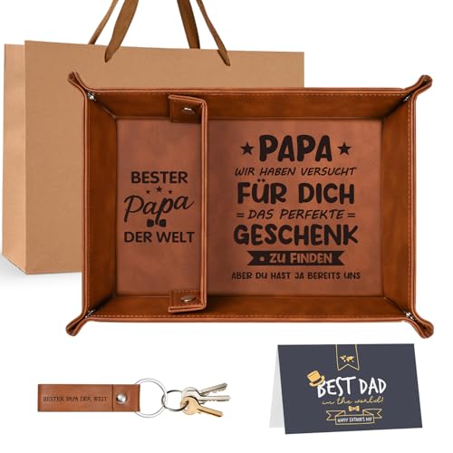 Livole Schreibtisch Organizer Vatertagsgeschenk für Papa, Bester Papa Geburtstagsgeschenk, Taschenleerer Leder Ablage Tablett Ablageschale Geschenk, Papa Geschenk für Vater Stiefvater Schwiegervater