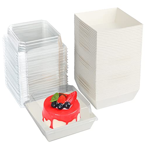 Surflyee 50 Stück Kuchen Transportbox, Gebäckkarton, Tortenkartons, Cupcake Box, Takeaway-Boxen für Kuchen, Sandwiches, Kekse, Verwendung für Partys, Hochzeiten, Konditoreien (Weiß)