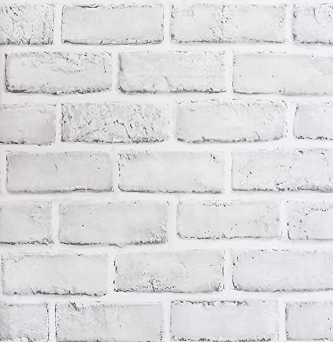 ZHMRROAD Weiße Ziegeltapete selbstklebend abziehen und aufkleben gut für Haus und Möbelrenovierung weiß 44.5 cm x 500 cm