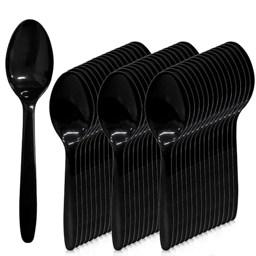 Plastiklöffel, 100 Stücke Suppenlöffel, Wiederverwendbar Plastik Löffel, Eislöffel, Kaffeelöffel, Teelöffel Plastik Geeignet für Grill Picknick Camping Party(Schwarz)