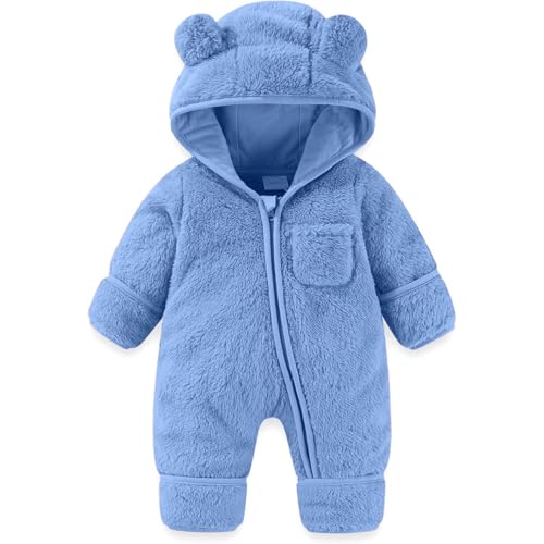 Baby Fleece-Overall - Atmungsaktiver Unisex Jumpsuit Mit Reißverschluss Strampler für Babys Neugeborene Kleinkind Mädchen Jungen Warm (Sky Blue, 3-6 Months)