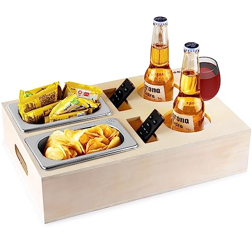 Danclit Couchbar, Sofatablett Sofa Snackspender Couchbar Snackbox mit 2 Edelstahl Snackschalen Snackspender als Geschenk für Familie Freunde