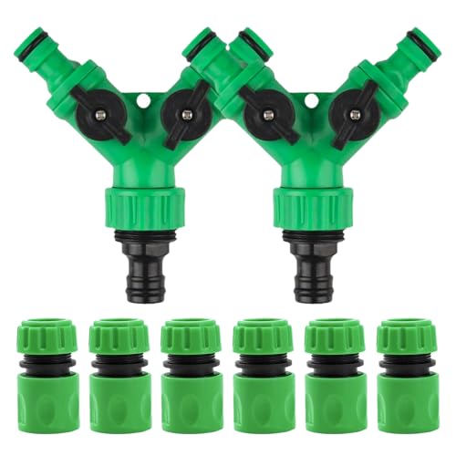 2 Stück 3/4 Zoll 2 Wege Verteiler Wasser,mit Absperrventil Schlauchverbinder Satz,Garten Hose Splitter,6 Stück 1/2 Zoll Gartenschlauch Verbinder,für Garten,Bewässerung,Waschen,Gartenbau,Blumenanbau