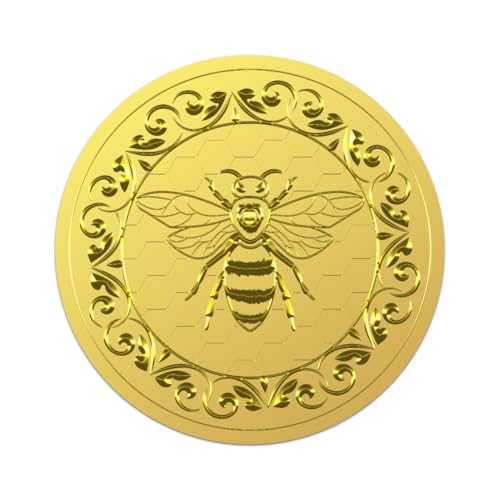 WADORN 100 Stück Bienen Aufkleber Aus Goldfolie, Bienenaufkleber Rund Goldfarbener Aufkleber Selbstklebender Geprägter Aufkleber Für Einladungen Zertifikate Abschlussfeiern Notarsiegel Firmensiegel