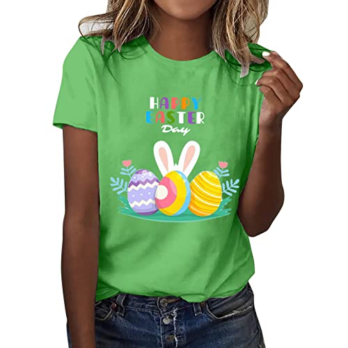 Modische Bluse für Frauen, lässig, Ostertag, Druck, Rundhalsausschnitt, Kurzarm, T-Shirt, Tunika-Shirt Damen Oberteil Sexy (Green, L)