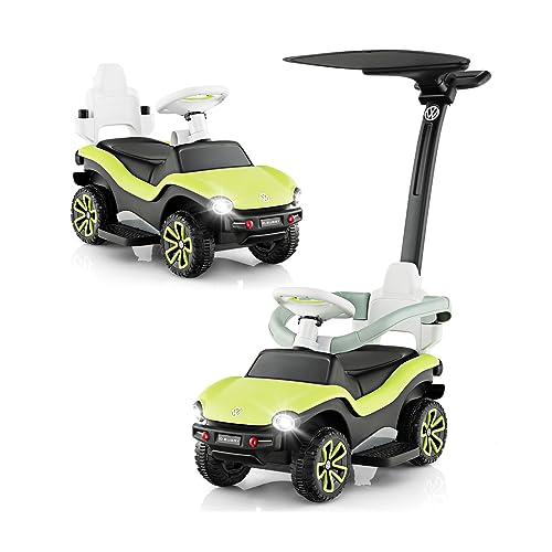 COSTWAY 3 in 1 Volkswagen Rutschauto, Schiebeauto mit verstellbarem Schiebegriff & Sonnendach, Rutschfahrzeug mit Musik & Hupe & Licht, Spielzeugauto für Kinder ab 1 Jahre