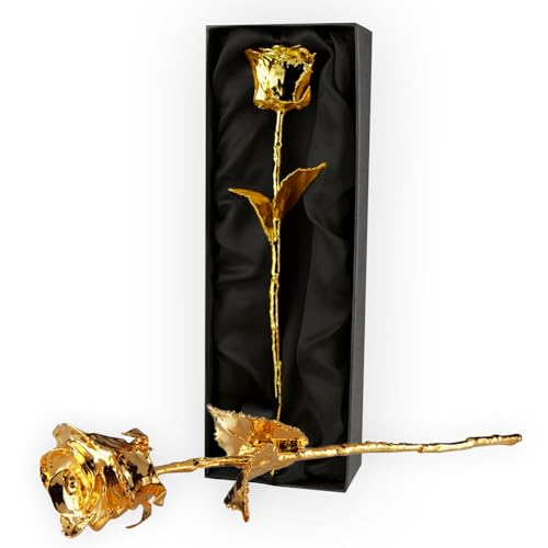 mikamax - Goldene Rose - Echte Rose Eingetaucht in Gold - 30 cm - Goldrose 24 Karat Echtheitszertifikat - Luxuriöse Geschenkverpackung