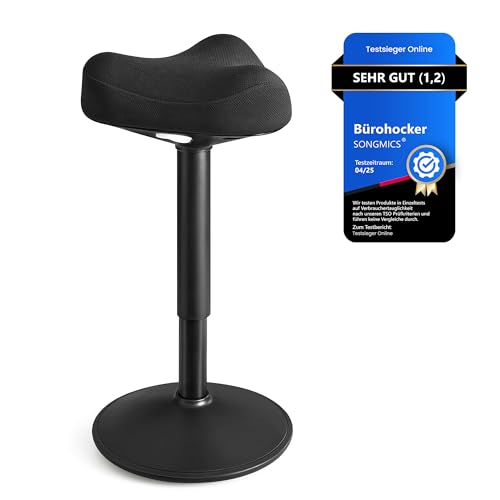 SONGMICS Hocker, Stehhocker um 360° neigbar, Schreibtischstuhl, höhenverstellbar 58-83 cm, großer Sockel, Anti-Rutsch, modern, schwarz OSC008B01