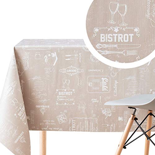 Tischdecke mit Beige Weiß Kreidetafel Muster, Rechteckig 200 x 140 cm, 6 Stuhl, Strapazierfähig, Abwischbar, Wasserdichtes Wachstuchtischdecke, Bistro Retro PVC-Tischdecke, Modern Bistro Café-Muster