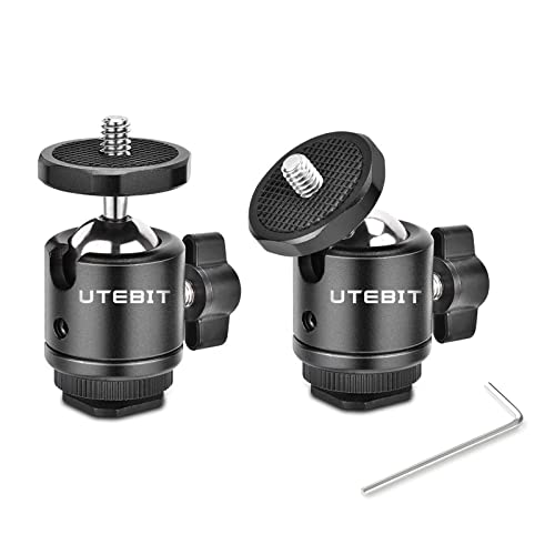 UTEBIT 2 Pack Mini-Kugelkopf mit 1/4" Hot Shoe Mount Adapter 360 Grad drehbarer Aluminium-Stativ-Kugelkopf für Einbeinstative DSLR-Kameras HTC Vive Camcorder Lichtständer, Max. Belastung 5.5lbs