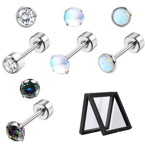 DGUSO Titan Ohrringe Damen Medizinische Ohrstecker für Empfindliche Ohren, Mondstein Opal Kleine Ohrstecker für Damen Mädchen Kinder, Hypoallergenic für Damen Herren G23 Titan Ohrstecker