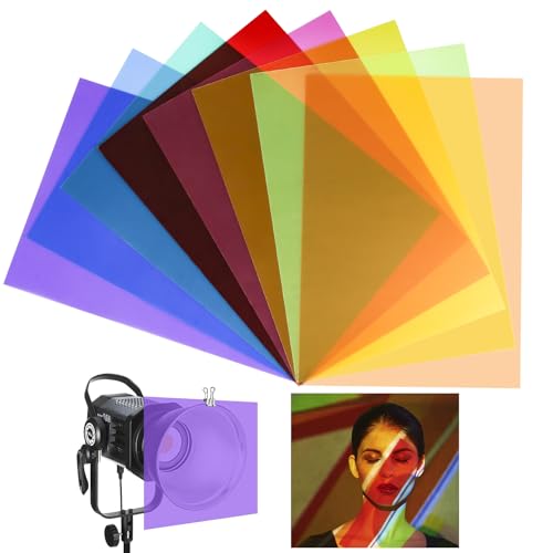 8 Stück Folie Hitzebeständig für Lampen, 8 Farben Farbfolien Gel, A4 Transparent Farbfolie für Led Lampen, Farbfilter Folie für Foto Lampe, Scheinwerfer, Foto Studio Strobe (29,7x21cm)