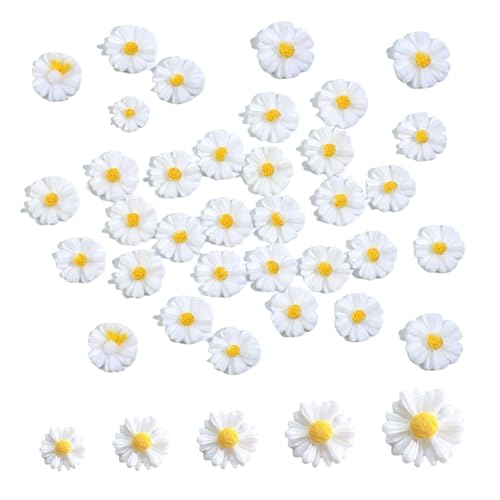 50 Stück Gänseblümchen Deko,9/13/17/22/26mm Gänseblümchen Kostüm,Resin Daisy,Mini Streudeko Frühling,Miniatur Blumen,Streublumen,Künstlich Gänseblümchen Tortendeko,DIY Handwerk Dekoration Home Möbel