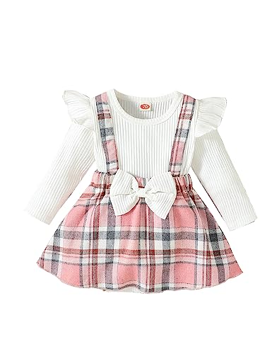 Haokaini Baby Mädchen Kleidung Neugeborene Strampler Kleid Lange Rüschen Ärmel Outfits Floral Strapse Rock Overall Kleinkind Jumpsuit Set