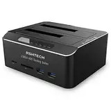 Dualschacht Festplatten Docking Station, RSHTECH USB 3.0 Aluminium Festplatten Dockingstation Offline-Klonen für 2,5 & 3,5 Zoll SATA HDD SSD, unterstützt SD & TF Karte, 2 x 16TB Laufwerke, 6 Gbit/s