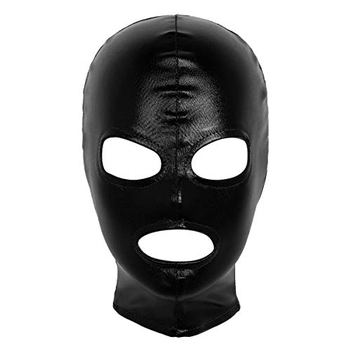 YOOJIA Latex Kopfmaske Glänzend Metallic Sklave Maske mit Mundöffnung/Augenöffnung Sexspielzeug für Paare Erotik Kleidung Cosplay Kostüm Clubwear Schwarz Einheitsgröße