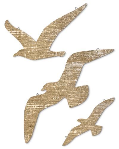 Putuo Decor Möwen Wanddeko 3er-Set – Maritime Holzoptik Vögel – Seemöwen Wanddekoration für Wohnzimmer, Schlafzimmer, Badezimmer, Flur, Ferienhaus, Holzfarbe