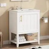 Badmöbel Einzel Waschtisch mit Unterschrank 60cm mit Keramik-Waschbecken,weiß (New-weiß)