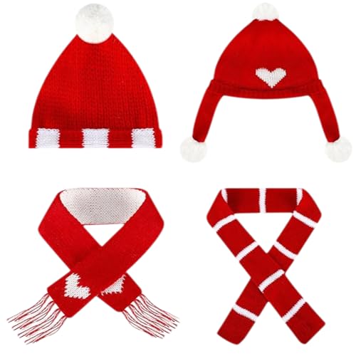 4Pcs Weihnachtspuppenmütze Puppen und Weihnachtsschal, Gestrickte Weihnachtsmütze und Weihnachtsschal, Weihnachtsmütze für Puppen, Weihnachten Accessoires (B