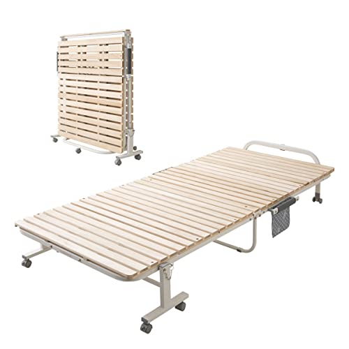 EMOOR Klappbettgestell mit Holzlattenrost 102x208 cm Natur, für Japanische Futonmatratze Unlackiert Paulownia Sunoko Tatami Kleines Zimmer Gästeschlafsaal