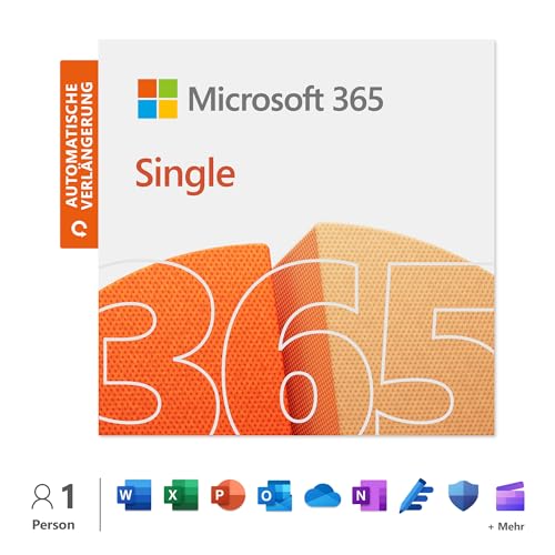 Microsoft 365 Single | 12 Monate mit automatischer Verlängerung, 1 Nutzer | Word, Excel, PowerPoint | 1TB OneDrive Cloudspeicher | PCs/Macs & mobile Geräte | Digitaler download
