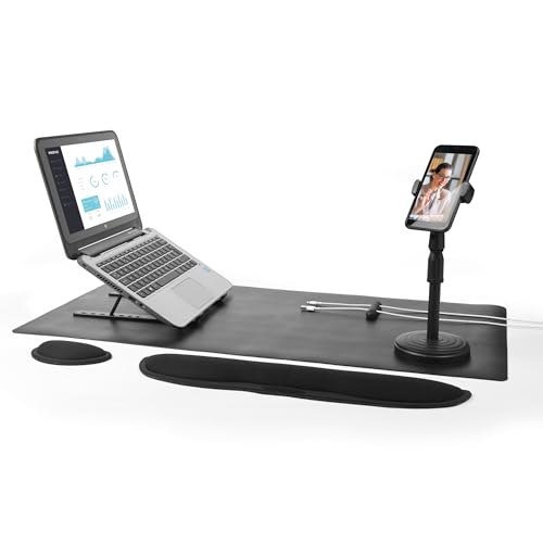 Intempo EE6800BLKSTKEU7 6-in-1 Büroset, Homeoffice-Set, Zubehör für das Homeoffice, Enthält Handyhalter, Laptopständer, Schreibtischunterlage, 2 Handgelenkauflagen & Kabelmanager, Ideal für