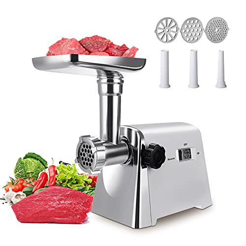 Trintion 2800W Elektrischer Fleischwolf Wurstmaschine Küchenmaschine Zerkleinerte Multi Küchenmaschine mit 3 Edelstahl Loch Scheiben für DFie Heimische Küche