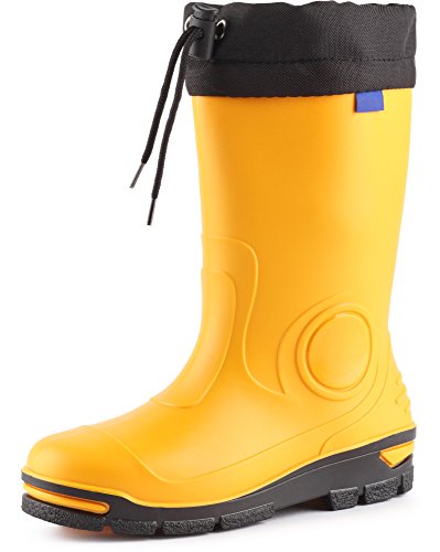 Ladeheid Gummistiefel Kinder mit Schnürung Hohe Regenstiefel für Jungen und Mädchen Bequeme, rutschfeste und federleichte Regenschuhe für alle Jahreszeiten LARB014 (Gelb, 27 28 EU)
