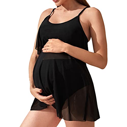 GZYshoyao Umstandsbadeanzug Umstandsbikini Große Größe Tankini für Schwangere Schwangerschaft Bikini mit Unterbauchhöschen und Neckholdertop Polstern, für Schwangerschaft und Stillzeit (61-Black, M)