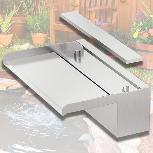 LONGRUNNEW Teich Wasserfall Blade Kit 30x20cm, 304 Edelstahl Pool Brunnen mit Zubehör, Flache Spillway Wasser Feature Wasserfall Kaskade für Garten Terrasse Teich Dekoration Stream Rockery
