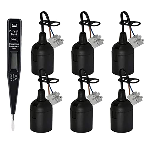 HYHJMISTY 6Pcs E27 schwarz Lampenfassung, Renovier-Fassung, 250V 4A Lampenhalter mit Kabel, Edison Glühbirnenfassung, Baustellenfassung Lampenhalte, fassung für LED und Halogen, mit Spannungsprüfer.