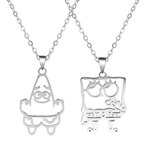 Paar Halskette, 2 Stücke Anime und Pai Starpaar Halskette, Schmuckketten Set, exquisite silberne Patrick Star Pendant, Kawaii Schmuck Junge und Mädchen, Kinder Geschenkgeschenk Freundschaft Kette